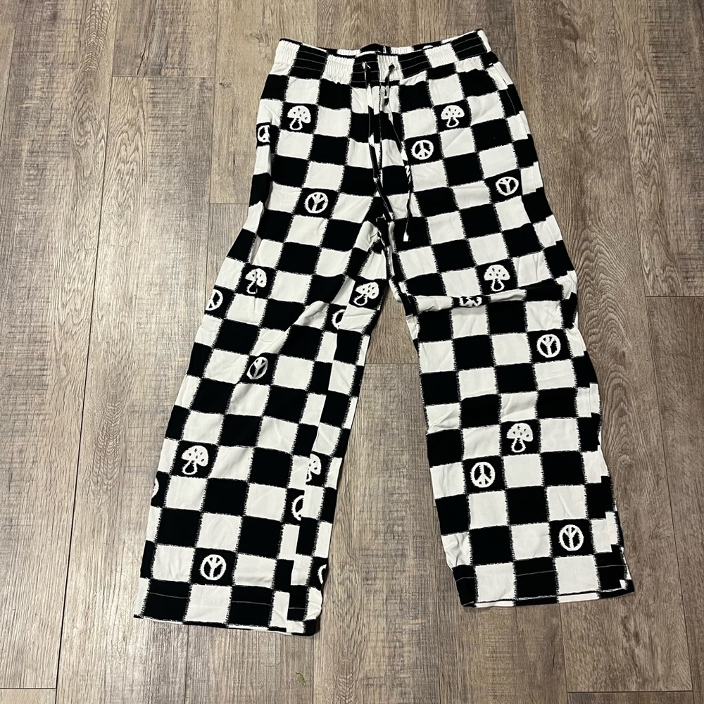 Urban Outfitters Checkered Peace Sign Wide Leg Pants